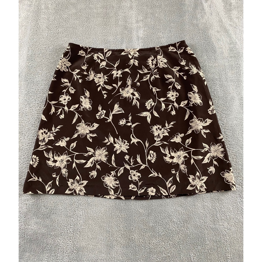 Vintage Express Brown Floral A-Line Mini Skirt Womens 9/10 Made in USA 90s Y2K